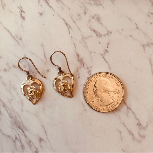π 2/$12 Sterling Silver Heart Earrings w/ Flowers - Picture 2 of 2